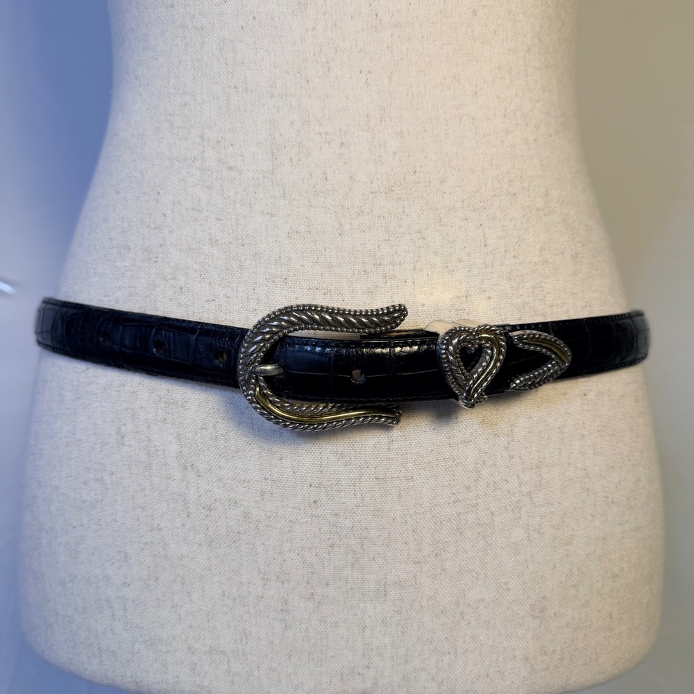 Brighton‎ Classics Black Croc Embossed Leather Western Heart Belt Size 32  new